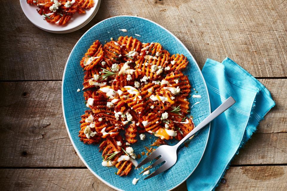 Buffalo-Style Sweet Potato Waffle Fries