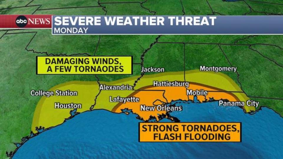 PHOTO: Severe Weather Threat - Monday Map (ABC News)