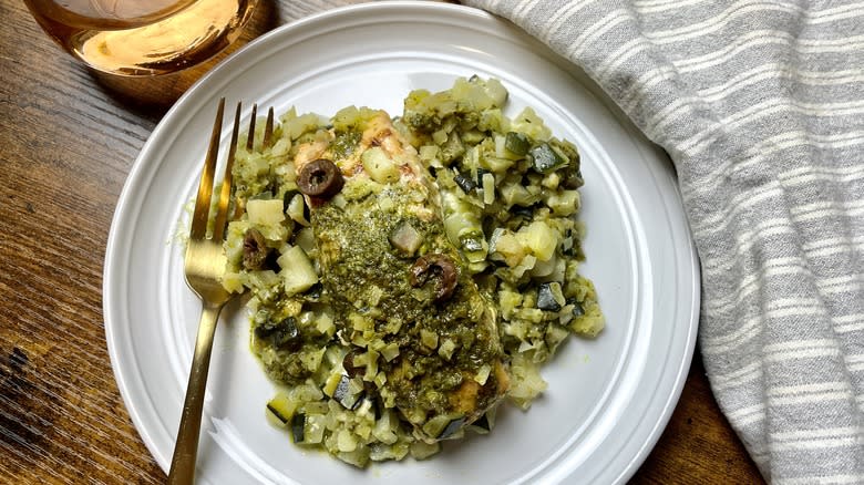 Blue Apron salmon with riced broccoli