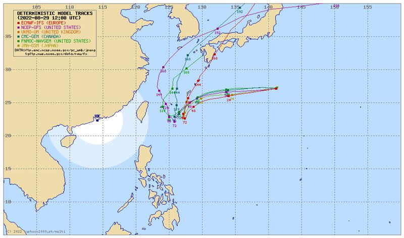 各國預測颱風路徑大致相似。 （圖／翻攝自typhoon2000）