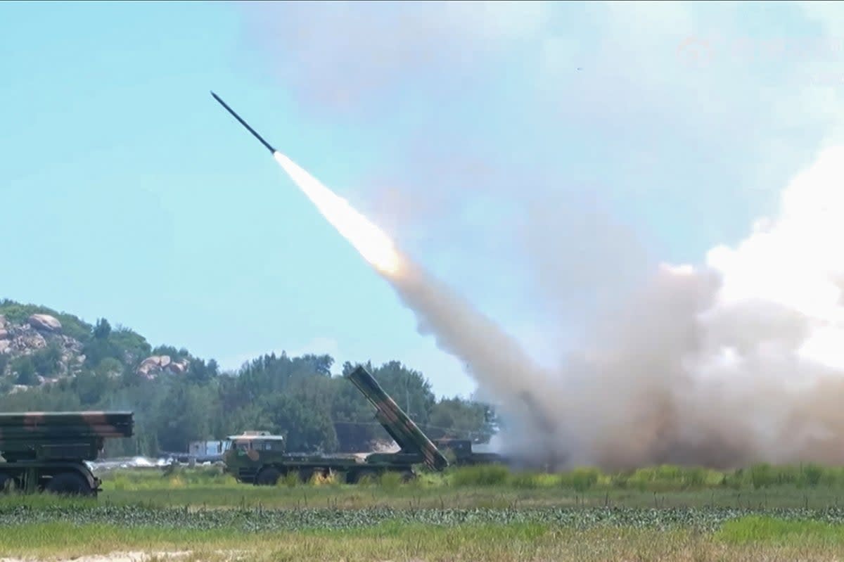 This screen grab from a video by the People's Liberation Army (PLA) Eastern Theater Command on August 4, 2022 made available on the Eurovision Social Newswire (ESN) platform shows a missile being fired during a Chinese military exercise in China on August 4, 2022 (AFP PHOTO / PLA EASTERN THEATER COMMAND/ESN)