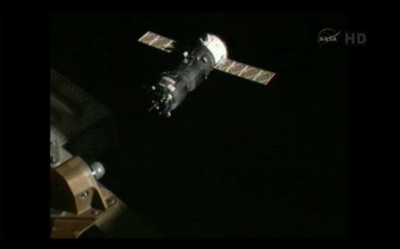 The robotic Russian Progress 48 supply ship is pictured as it approaches the International Space Station on Aug. 1, 2012.