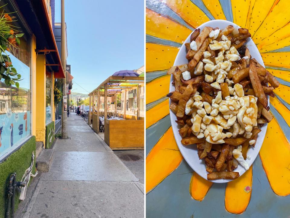 Side-by-side photos of La Banquise poutine in Montreal
