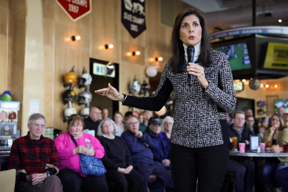 Nikki Haley campaigns in Iowa on 30 December. (REUTERS)