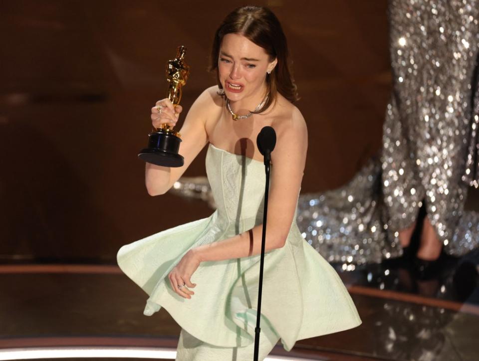 “The women in this category, Sandra [Hüller], Annette [Bening], Carey [Mulligan], Lily — I share this with you. I’m in awe of you, and it has been such an honor to do all of this together,” “Poor Things” star Emma Stone said through several tears. “I hope we get to keep doing more together.” REUTERS/Mike Blake