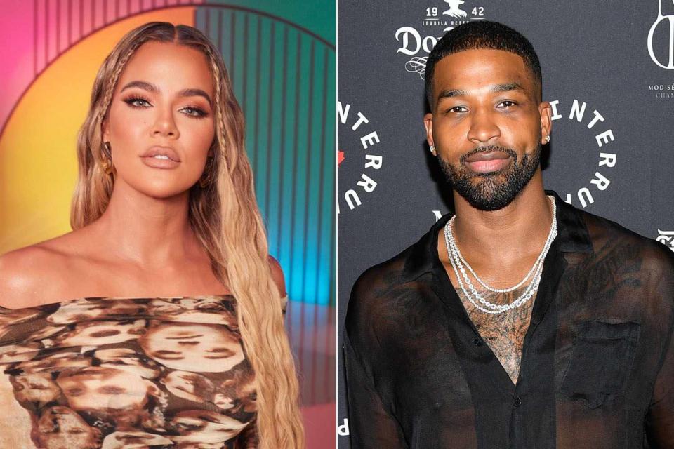 <p>SHEIN X 100K Challenge 2021/Getty; George Pimentel/Getty </p> Khloé Kardashian (left) and Tristan Thompson