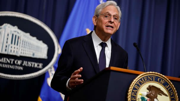 PHOTO: Attorney General Merrick Garland announces the arrest of Chinese chemical company employees as part of an investigation into the fentanyl precursor supply chain during a news conference on June 23, 2023 in Washington, D.C. (Chip Somodevilla/Getty Images)