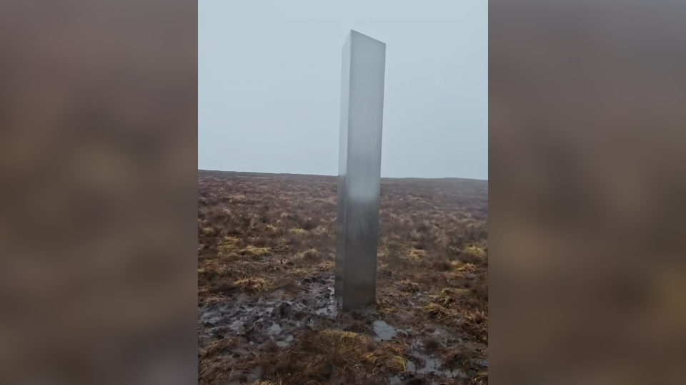A steel monolith mysteriously appeared on a Welsh hillside this week, stunning locals.  / Credit: Craig Muir via Storyful