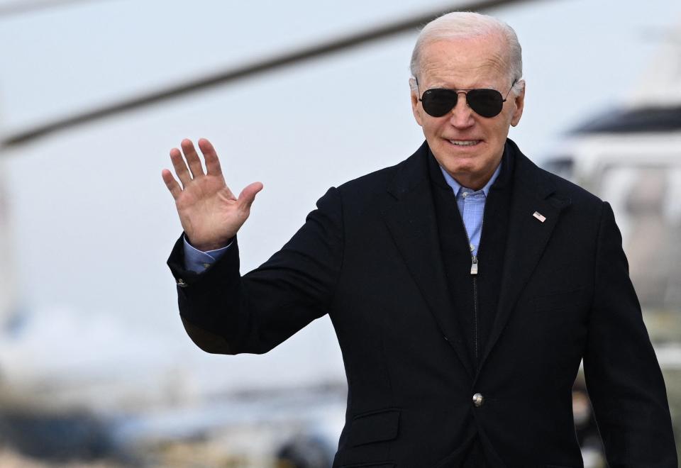 US President Joe Biden arrives to board Air Force One at Joint Base Andrews in Maryland on January 12, 2024. Biden is travelling to Allentown, Pennsylvania.