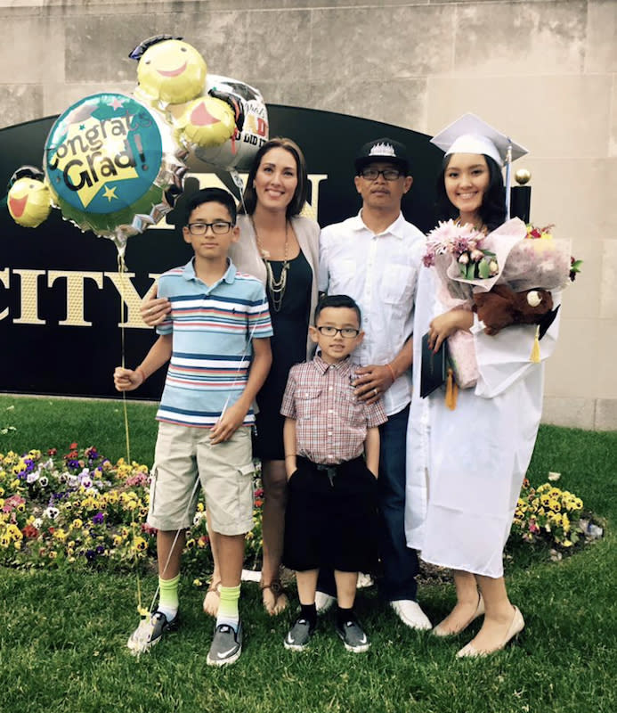 Saray Im and his family at his daughter Jassy's high school graduation in front of Lynn City Hall in 2016. (Courtesy IM family)