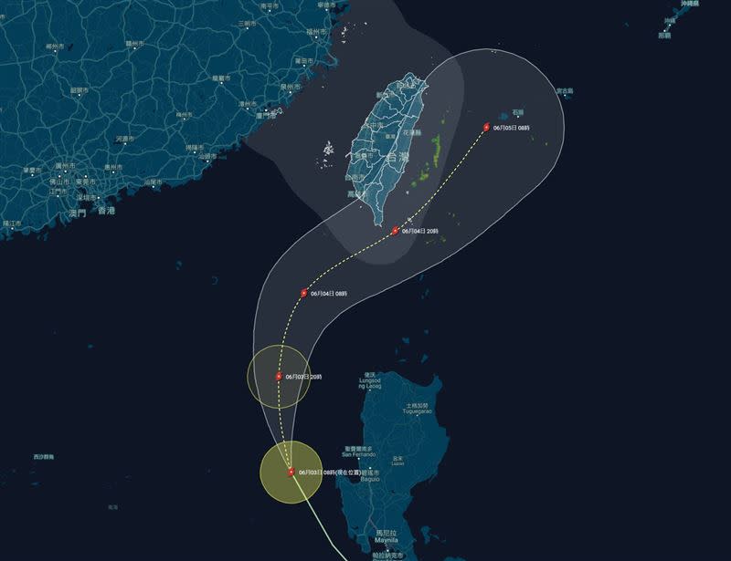 台灣颱風論壇說，彩雲強度弱，威脅程度有限。（圖／翻攝自台灣颱風論壇｜天氣特急）