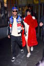 <p>Like Kim and Kanye, Kylie Jenner and Tyga often match. The two coordinated their jackets in Manhattan on Feb. 14 in New York City. (Photo: Getty Images) </p>