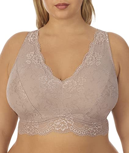 DREAMFIT Women's Underwear Full Figure Plus Size Microfiber Lace Bralette - Soft Lining - Adjustable Convertible Straps - 3X Pebble Grey