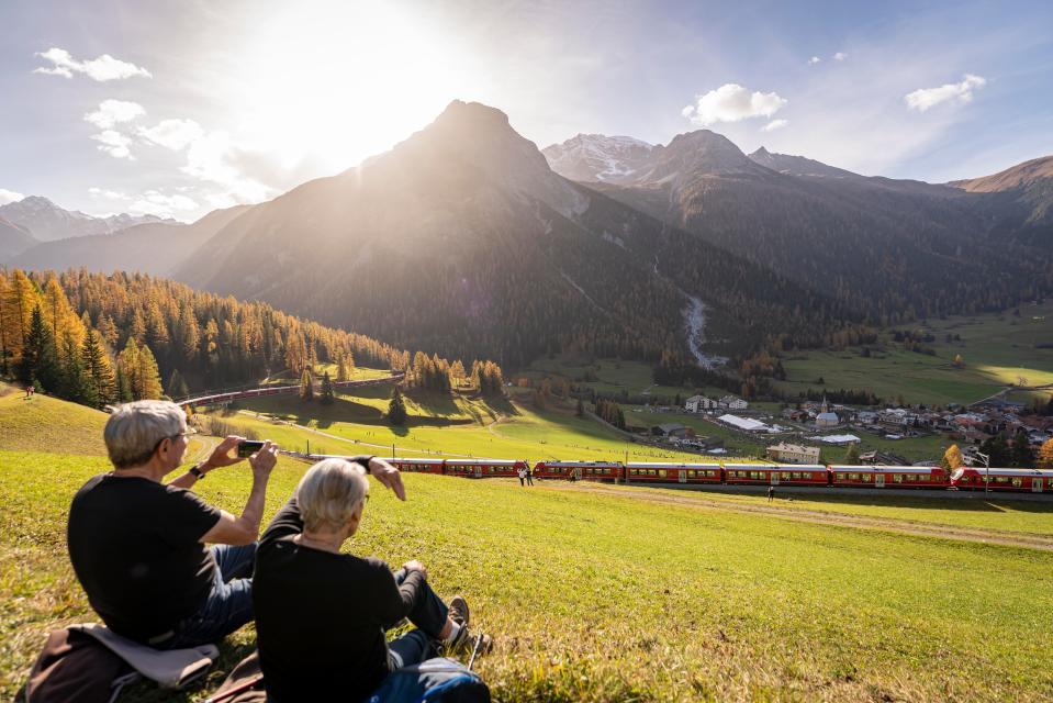 A train of the Rhaetian Railway set a world record for longest passenger train on Saturday, October 29, 2022, in Berguen, Switzerland.