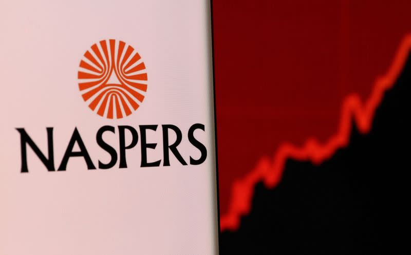 Illustration shows smartphone with Naspers' logo