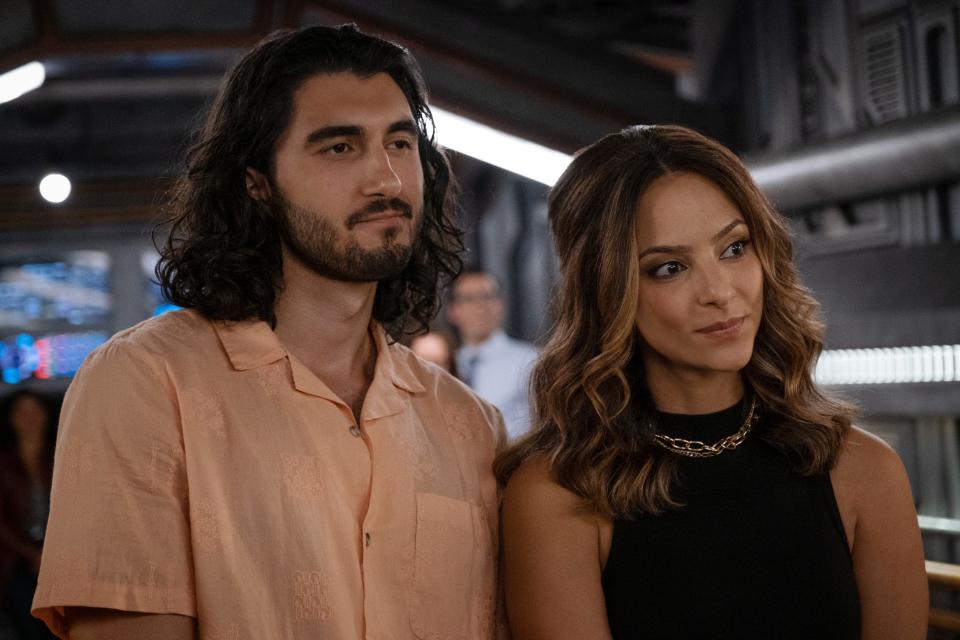 Shayan Sobhian as Behrad Taraz and Tala Ashe as Zari in an episode of  "Legends of Tomorrow."