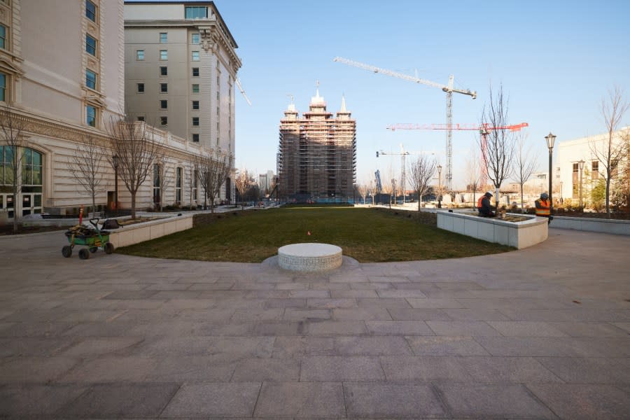 View of the Salt Lake Temple from the plaza at Temple Square in Salt Lake City, Utah, on November 28, 2023. The area will reopen to the public on Saturday, January 6, 2024. (Courtesy: Church of Jesus Christ of Latter-day Saints)