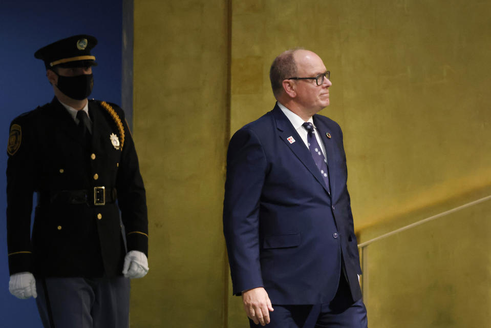 Prince Albert II of Monaco arrives to address the 77th session of the United Nations General Assembly, at U.N. headquarters, Wednesday, Sept. 21, 2022. (AP Photo/Jason DeCrow)