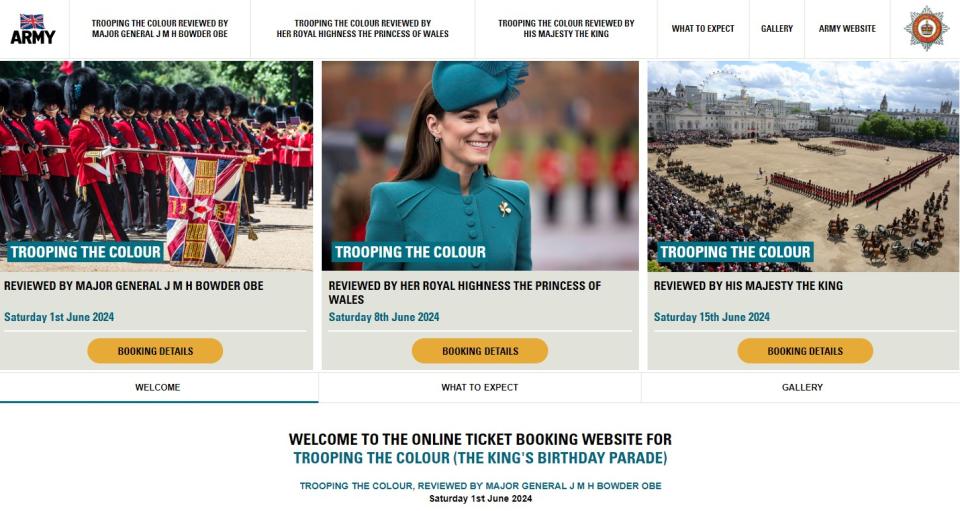 A screengrab from the Trooping the Colour ticket website on Tuesday night (PA)