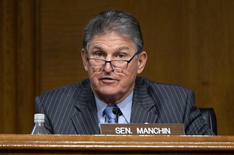 Ranking Member Joe Manchin, D-WV, speaks during a hearing to examine the nomination of Former Michigan Governor Jennifer Granholm to be Secretary of Energy, on Capitol Hill, January 27, 2021 in Washington, DC. (Photo by Jim Watson-Pool/Getty Images)