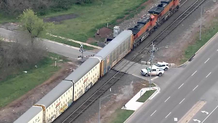 Train accident near SE 27th Street and S Shields Boulevard. Photo courtesy KFOR.