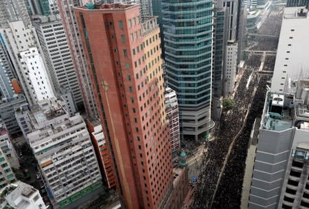 Demonstration demanding Hong Kong's leaders to step down and withdraw the extradition bill, in Hong Kong