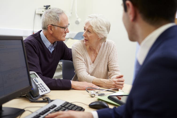 <span class="caption">Challenging conversations.</span> <span class="attribution"><a class="link " href="https://www.shutterstock.com/image-photo/senior-couple-meeting-consultant-hospital-284569523" rel="nofollow noopener" target="_blank" data-ylk="slk:Shutterstock;elm:context_link;itc:0;sec:content-canvas">Shutterstock</a></span>