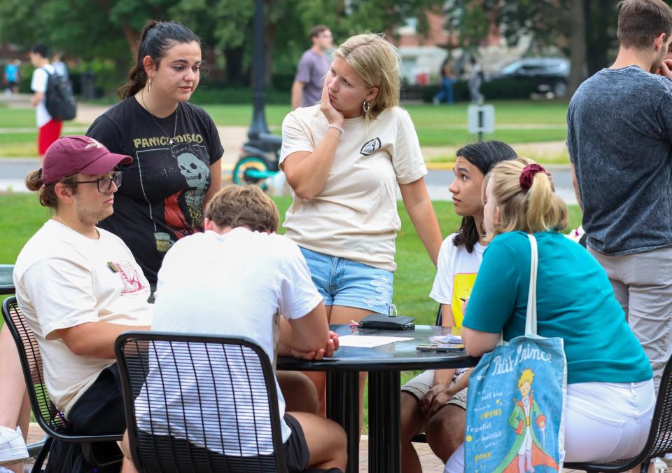 Students gather at a vigil in remembrance for Sara Brown on Tuesday, Aug. 29 2023, at Purdue University in West Lafayette, Ind. Brown, a Purdue graduate student, was killed Aug. 24, 2023, in a vehicle accident.