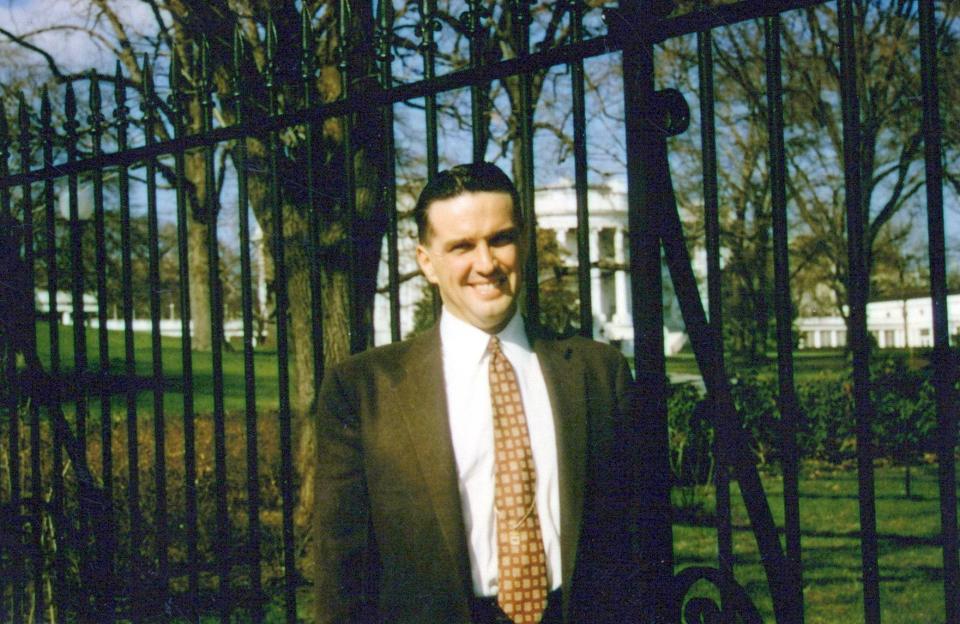 Former Cranbrook teacher Brad Patterson went on to a long career in government service. He is pictured outside the White House in the late 1950s or early 1960s