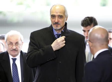 Syrian Ambassador to the U.N. Bashar al Jaafari (C) arrives at the United Nation in Geneva, Switzerland, February 2, 2016. REUTERS/Pierre Albouy