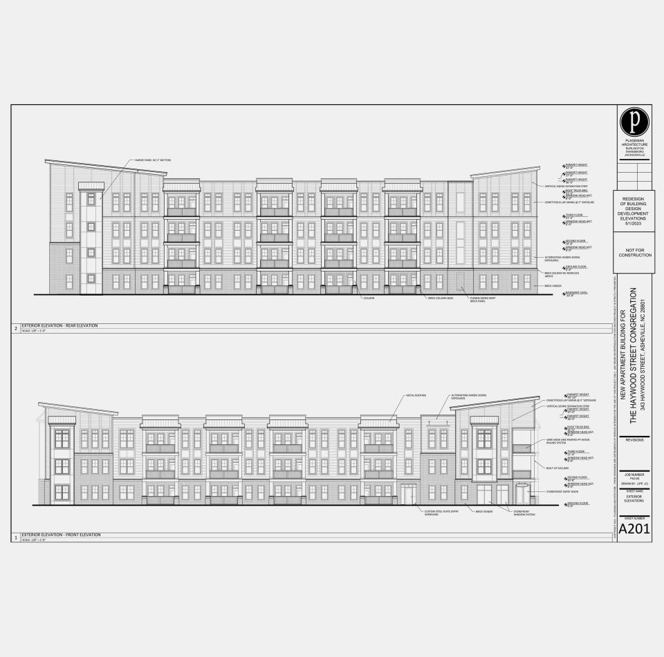 Project schematics for the 41-unit deeply-affordable housing development planned at 339 West Haywood Street.