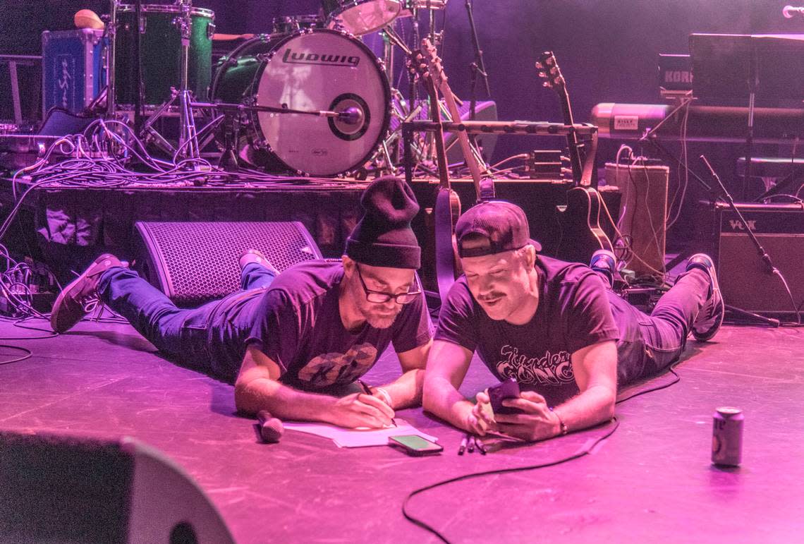 Right before the show, Will Forte, left, and Jason Sudeikis made some impromptu script changes for Thundergong! at the Uptown Theater.