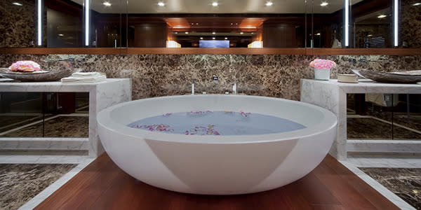 <p>A marble bath is a highlight of the master suite, with no expense spared across the ship.</p>