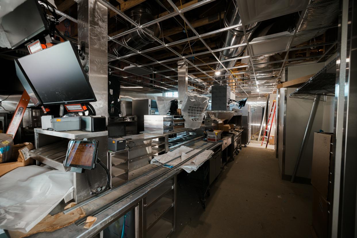Most of Whataburger's kitchen is laid out and full of equipment.