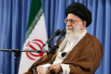 Iran's Supreme Leader Ayatollah Ali Khamenei speaks to the audience in Tehran, Iran May 17, 2017. Leader.ir/Handout via REUTERS