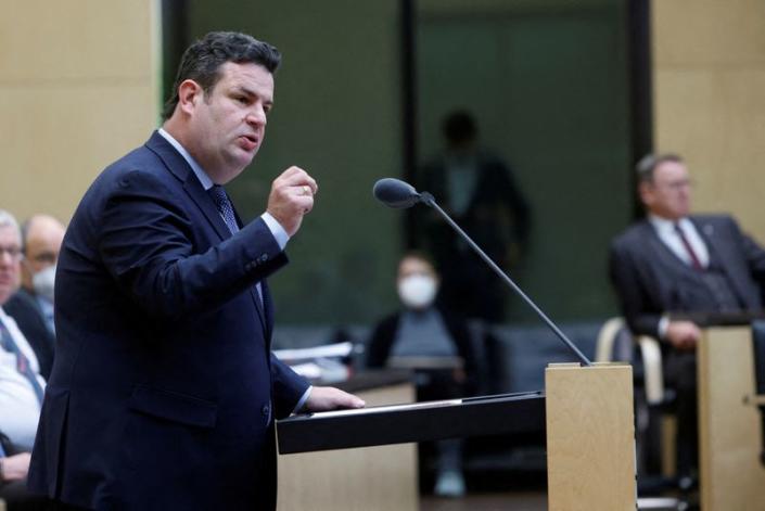 FILE PHOTO: German Labour and Social Affairs Minister Hubertus Heil speaks during the debate for the so called buergergeld or citizen income law