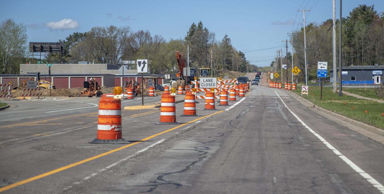 Construction continues on Stewart Avenue, at the intersection of 48th Avenue in Wausau, on Sunday. The completed project will feature 12-foot lanes with 6-foot-wide paved shoulders to better accommodate bicycles, a multi-use trail along the north side of Stewart Avenue, new curbs, gutters and water main and sewer connections.