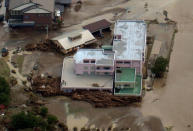 An aerial view shows a damaged home for the elderly caused by a flood triggered by Typhoon Lionrock, where local media say nine bodies were found, in Iwaizumi town, Iwate prefecture, Japan, in this photo taken by Kyodo August 31, 2016. Mandatory credit Kyodo/via REUTERS