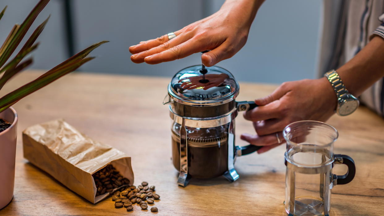  French press coffee maker. 