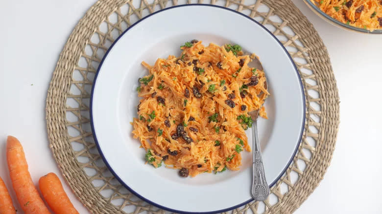 carrot raisin salad in bowl