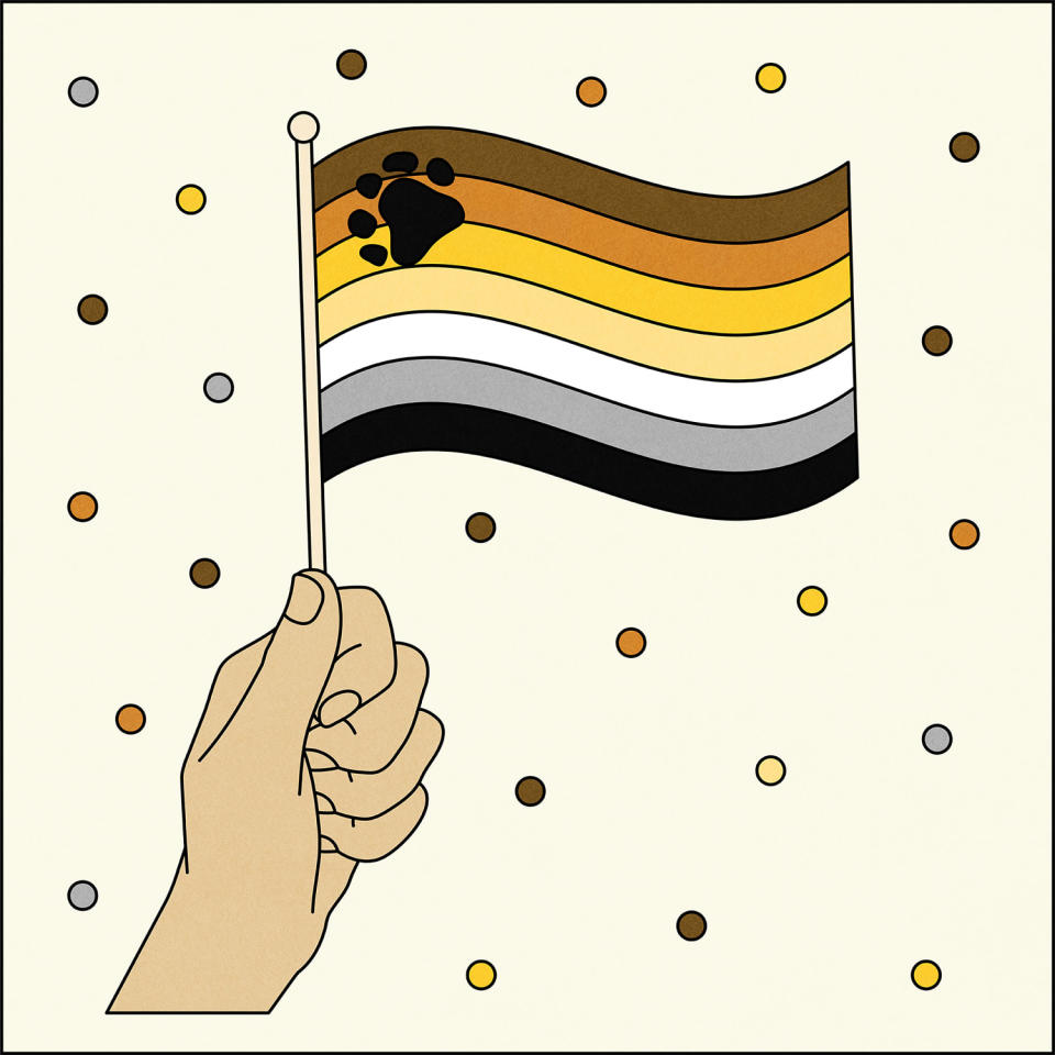 Illustration of hand holding Bear pride flag (Allie Sullberg for TODAY)