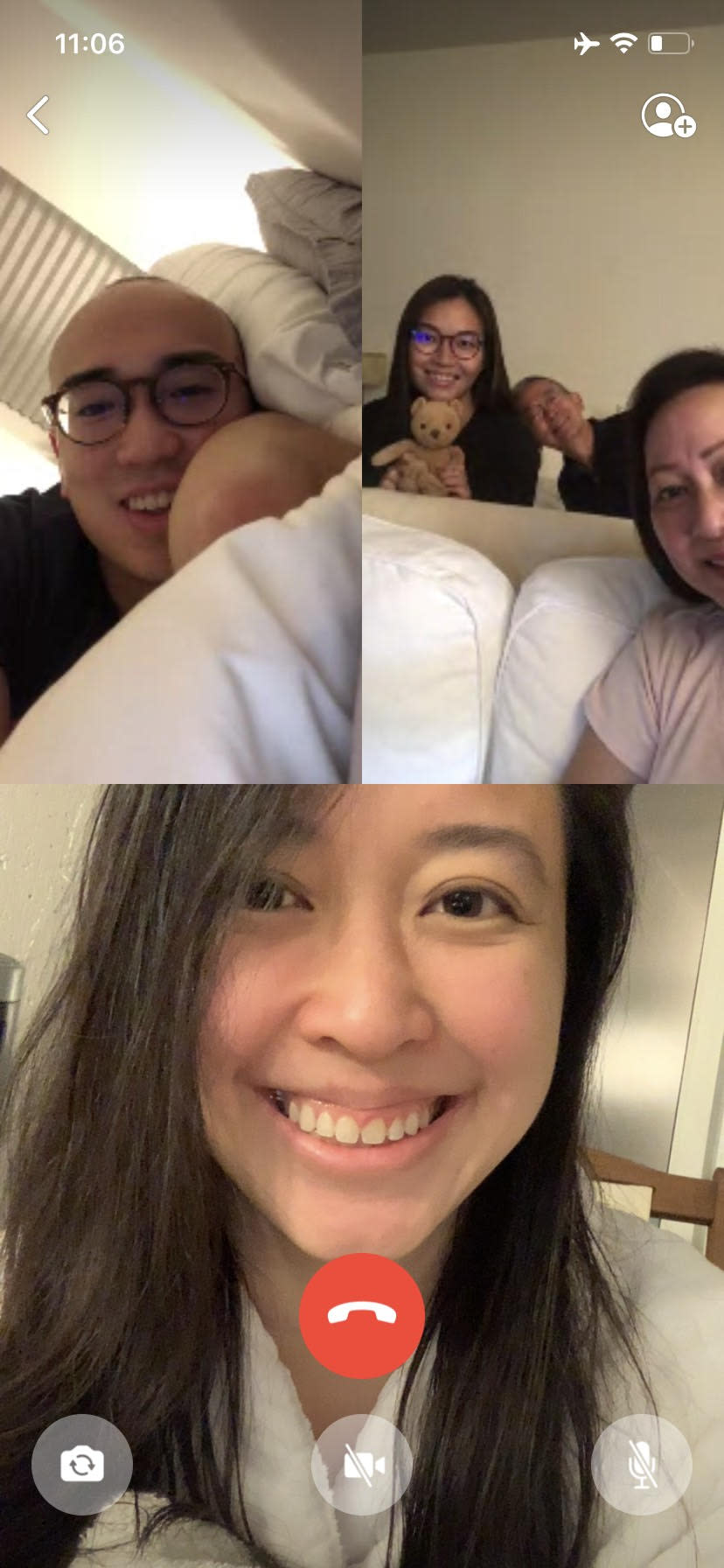 Boston-based Jiezhen Wu on a video chat with her brother in New York City and her parents and sister in Singapore. PHOTO: Jiezhen Wu