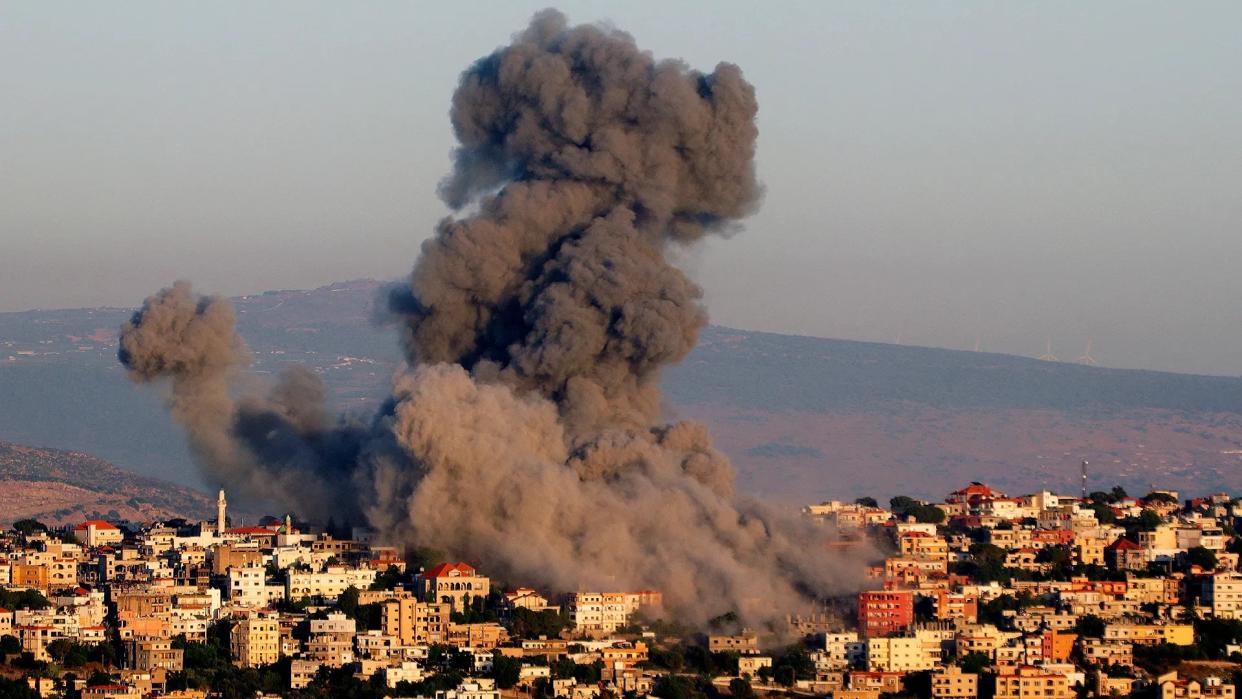 smoke billows following an Israeli air strike that targeted a house in the southern Lebanese village of Khiam near the Lebanese-Israeli border on June 21, 2024, amid ongoing cross-border clashes between Israeli troops and Hezbollah fighters. UN Secretary-General Antonio Guterres warned on June 21, that fighting between Israel and Hezbollah must not turn Lebanon into "another Gaza." (Photo by Rabih DAHER / AFP) (Photo by RABIH DAHER/AFP via Getty Images)