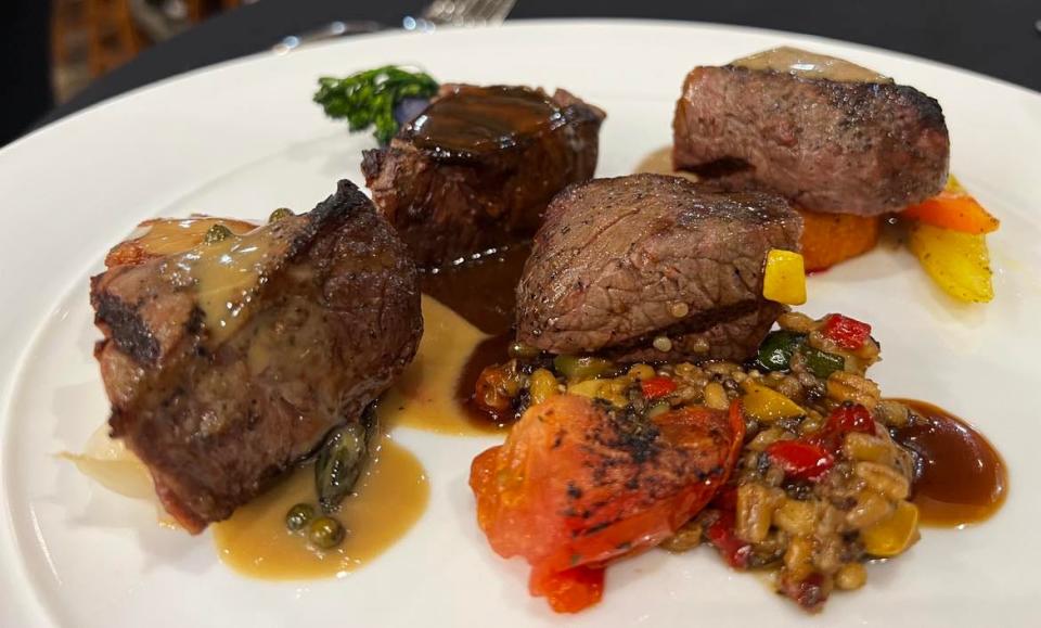 A plate of steak was prepared at the test kitchen of Certified Angus Beef in Wooster for meals that were considered for the Pro Football Hall of Fame Enshrinement Festival's Gold Jacket Dinner.