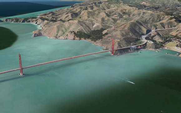 Flyover image of Golden Gate Bridge in Apple Maps.