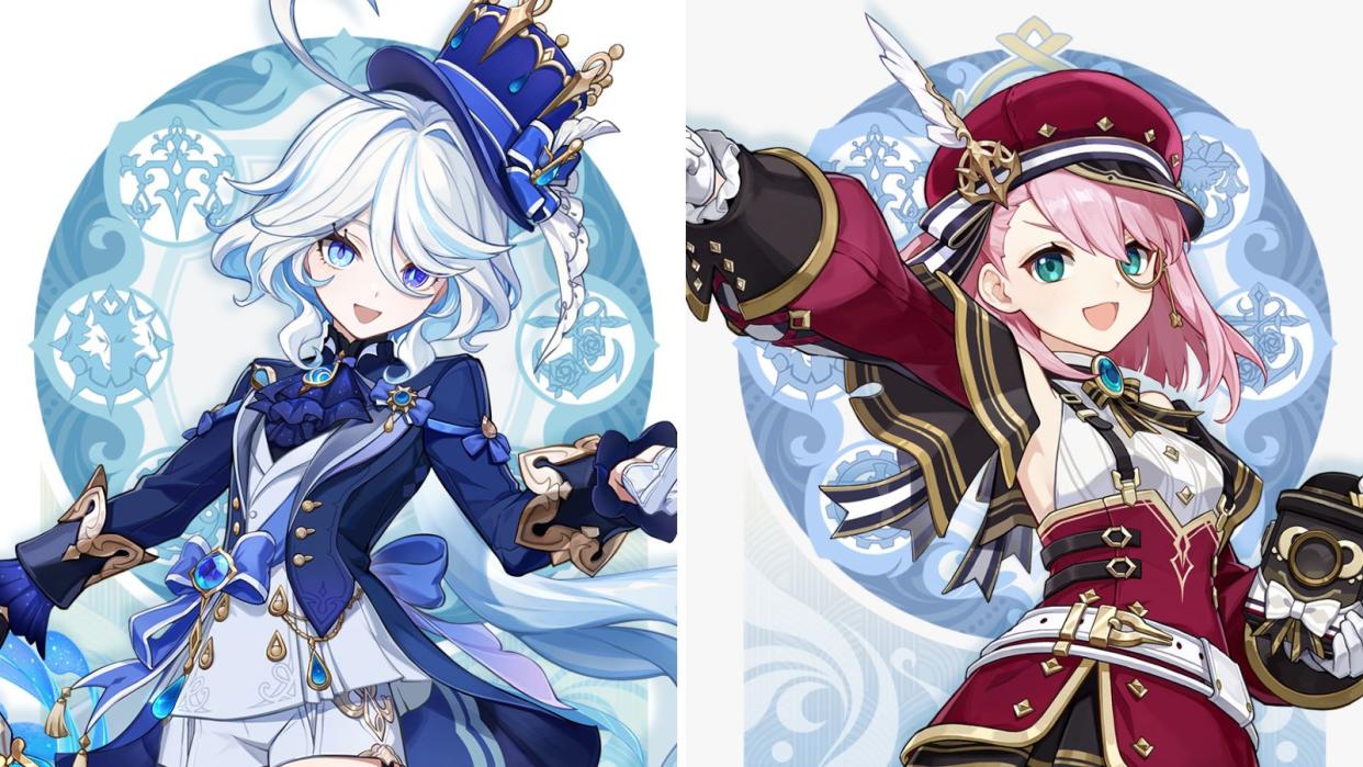 Furina, also known as the Hydro Archon Focalors, and Charlotte have been revealed as the two new characters coming to Genshin Impact in version 4.2 in early November. (Photos: HoYoverse)