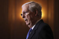 Senate Majority Leader Mitch McMcConnell of Ky., speaks to reporters on Capitol Hill in Washington, Tuesday, Dec. 1, 2020. (Chip Somodevilla/Pool via AP)