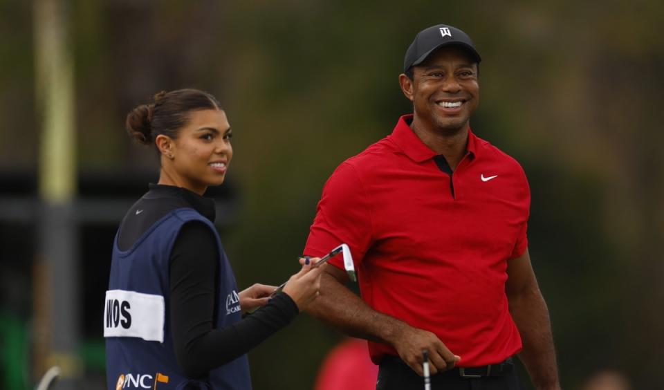 Sam Woods and Tiger Woods<p>Mike Ehrmann/Getty Images</p>