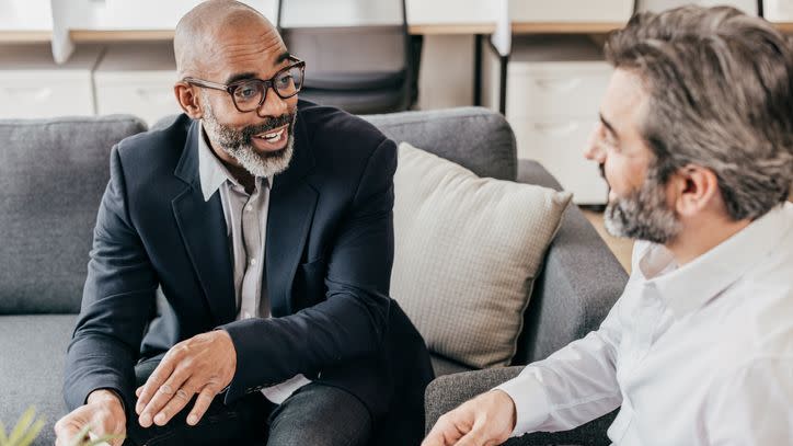 A financial advisor meets with a client to discuss his asset allocation. 