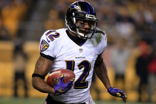 <p>Justin K. Aller/Getty </p> Jacoby Jones in 2015